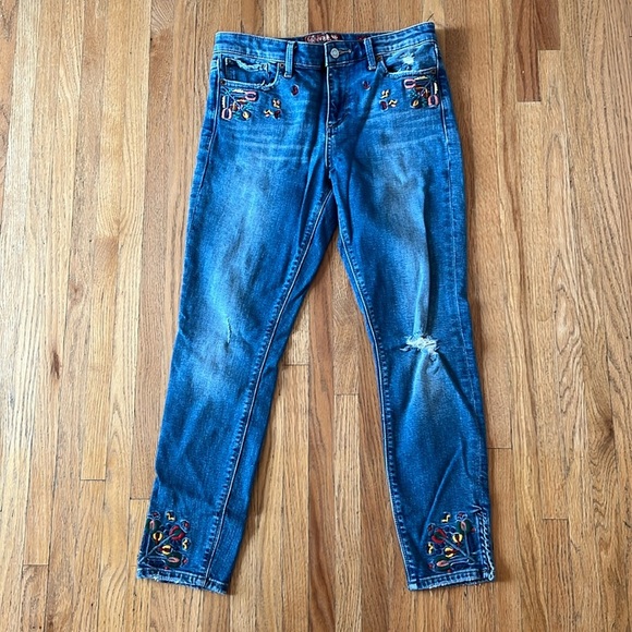 Lucky Brand Ava Embroidered Skinny Jeans Women’s Size 4 Floral Boho Retro Y2K - Picture 1 of 4